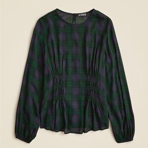 NWT- J. Crew Women’s Chiffon Shirred-Waist Plaid Blouse -Black Watch Tartan - 6